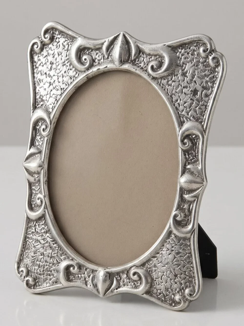 Vintage 1980s Mexican Pewter Picture Frame Spanish Colonial Ornate Curved Oval